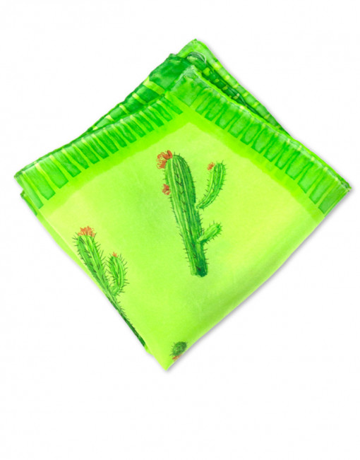 Cactus - Pañuelo de seda bolsillo pintado a mano