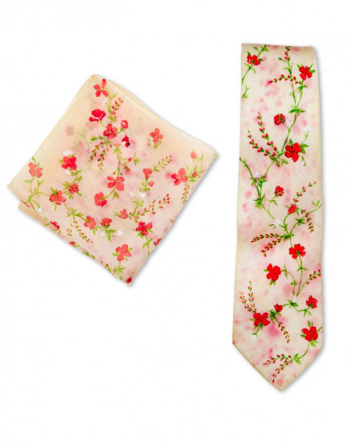 FLORAL - Corbata de seda pintada a mano - Diseño único