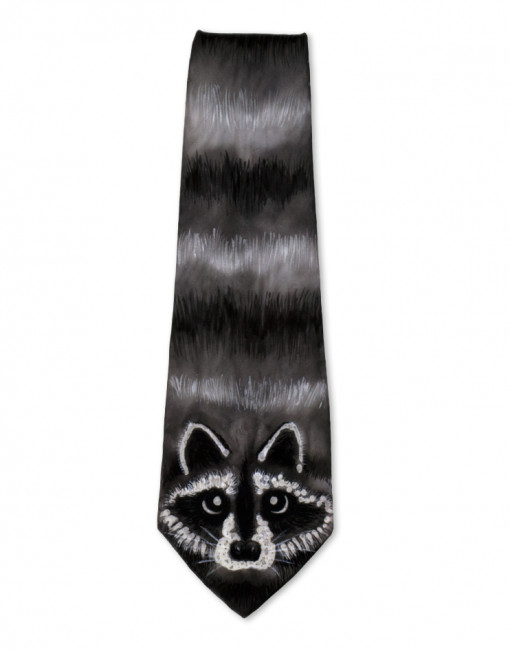Raccoon - Corbata de seda natural pintada a mano