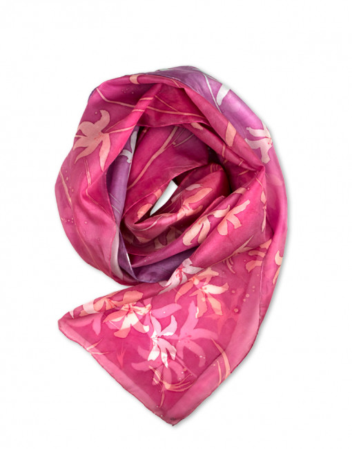 Pink Flowers - Pañuelo de seda natural pintado a mano