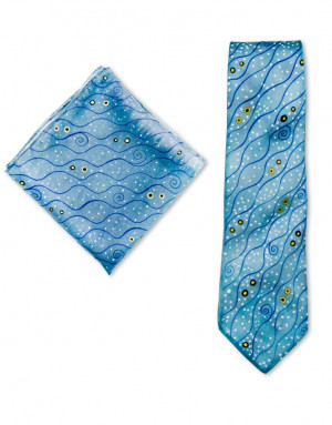 Klimt - Corbata y pañuelo de bolsillo de seda pintado a mano